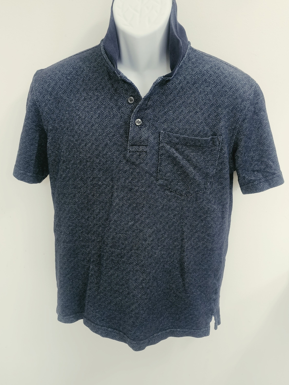 Classic Navy Short-Sleeve Textured Polo with Chest Pocket?, Sz S 34-36